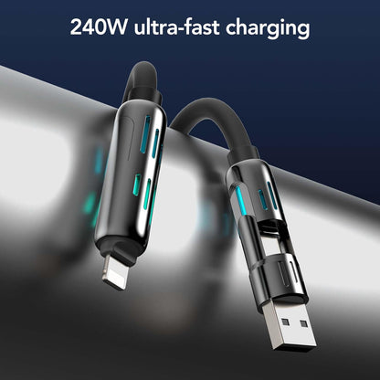 ChargeMaster™ 240W 4-in-1 USB-C Fast Charging Cable with Free Storage Bag – Universal 4-Device Compatibility