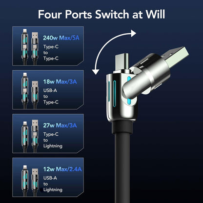 ChargeMaster™ 240W 4-in-1 USB-C Fast Charging Cable with Free Storage Bag – Universal 4-Device Compatibility